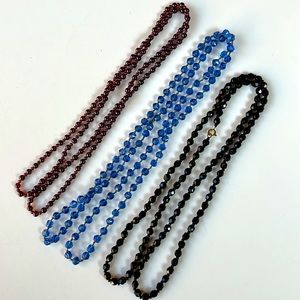 Beaded long necklaces, Three. Purple, blue, black SUPER FAST SHIPPING